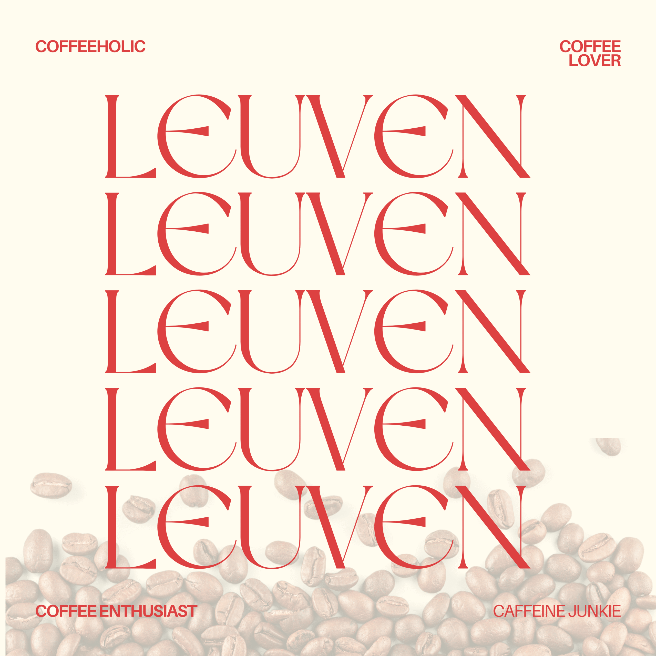 louvain ecrit plusieurs fois en grand et dans le fond en dessous de la  page il ya des graines de cafe 